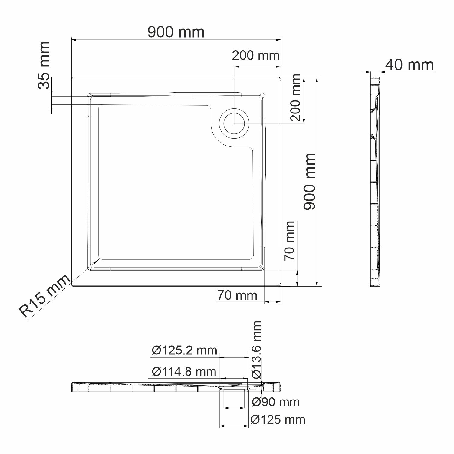 Душевой поддон Wasserkraft Salm 90x90см 27T03 белый