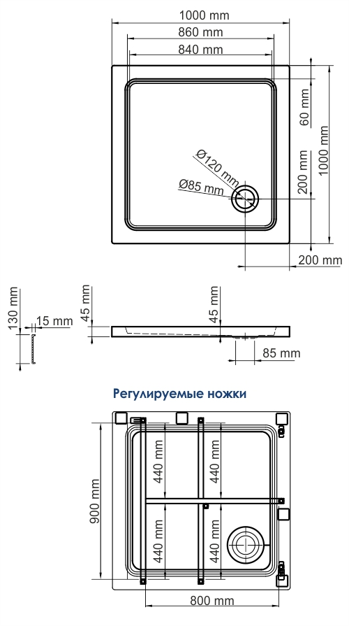 Душевой поддон Wasserkraft Amper 100x100см 29T19 белый