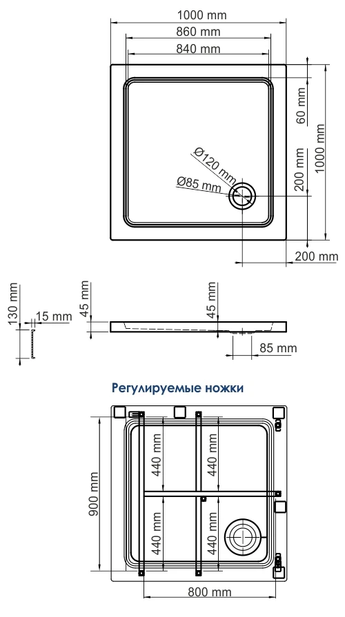 Душевой поддон Wasserkraft Amper 100x100см 29T19 белый