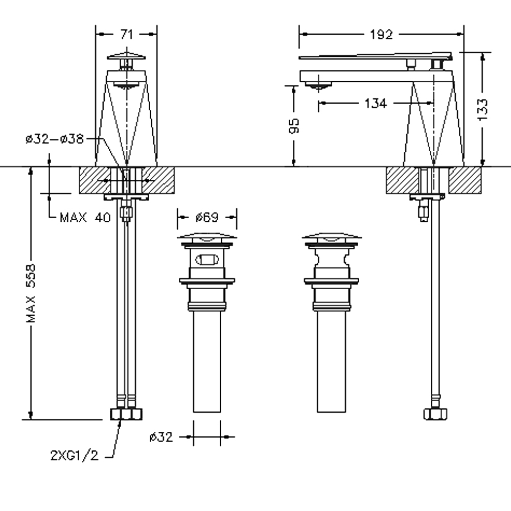 Смеситель для раковины Bravat Diamond F118102G-1-ENG золото