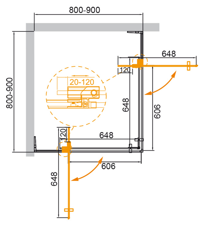 Душевой уголок Cezares Slider 90x90см SLIDER-A-2-80/90-GRIGIO-Cr профиль хром, стекло серое