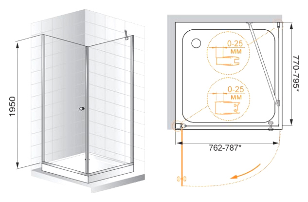 Душевой уголок Cezares Triumph 80x80см TRIUMPH-D-A-1-80-P-Cr-L профиль хром, стекло рифленое