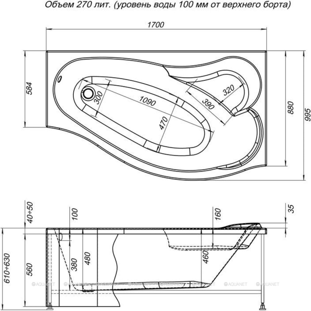 Экран Aquanet Palma 170см 00176155 правый, белый