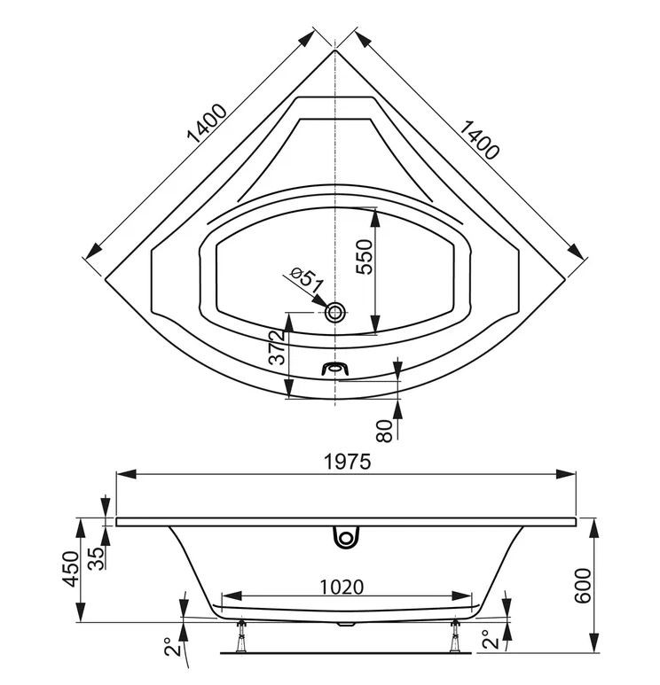 Акриловая ванна Vagnerplast Veronela Corner 140x140 VPBA140VEA3X-04 белая глянцевая