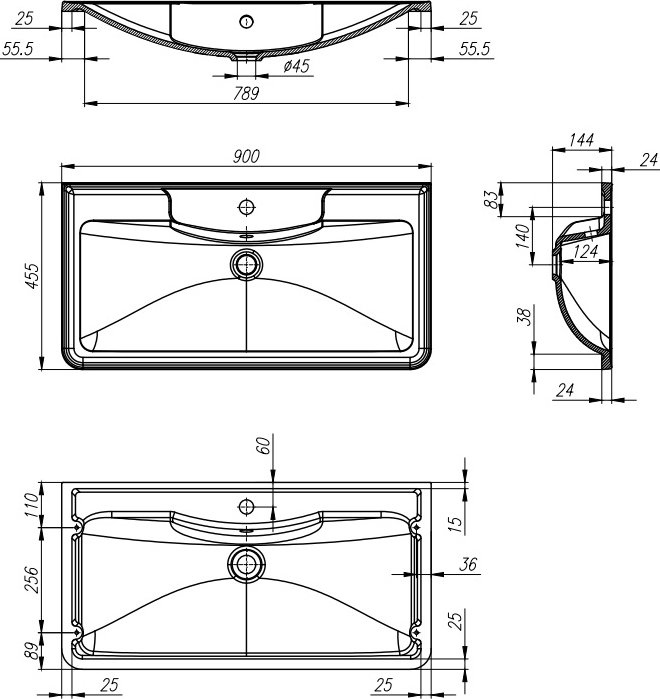 Мебельная раковина BelBagno 90 BB900/455-LV-MR-ALR белая