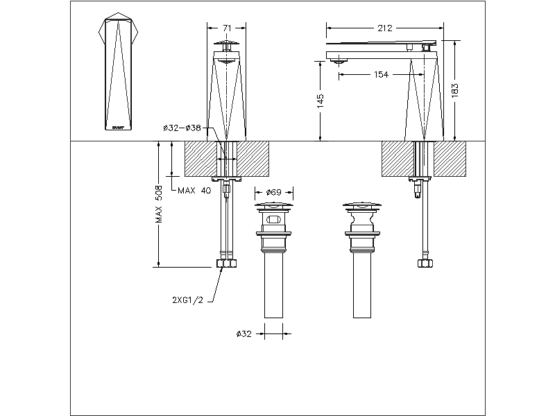 Смеситель для раковины Bravat Diamond F118102C-2-ENG хром