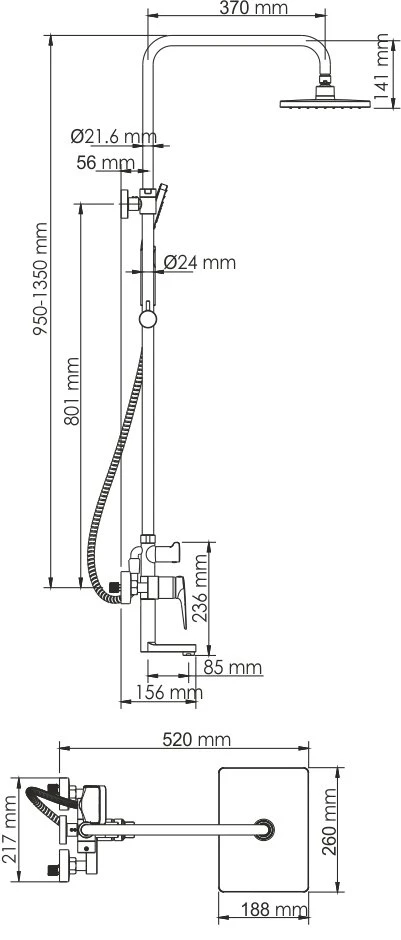 Душевая стойка Wasserkraft Aisch A15501 золото глянцевое