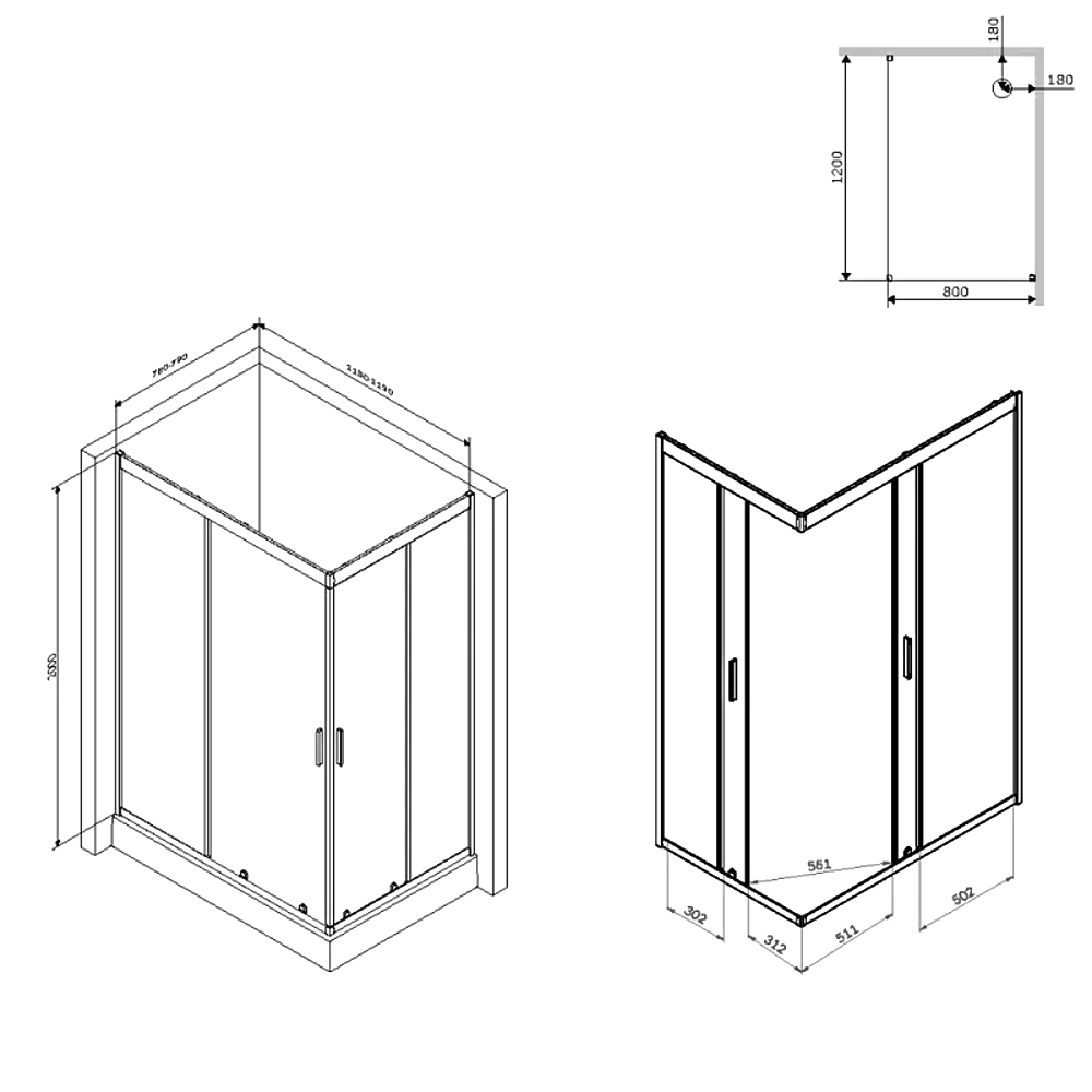 Душевой уголок AM.PM Gem 120x80см W90G-404-120280-BT профиль черный, стекло прозрачное