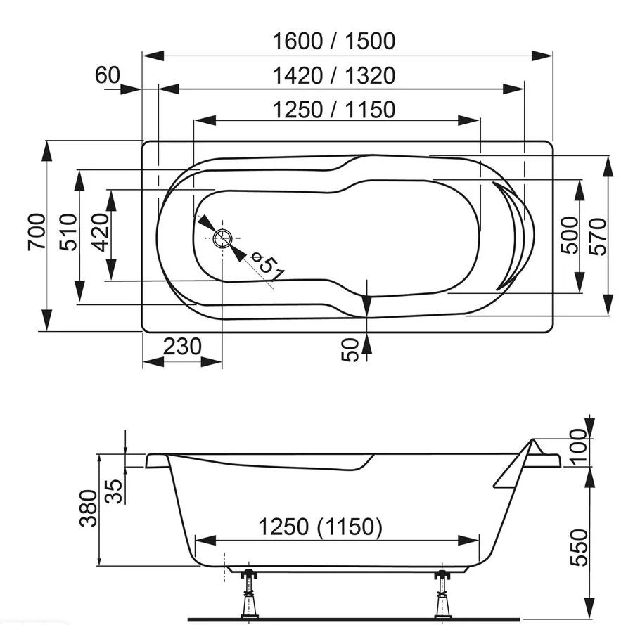 Акриловая ванна Vagnerplast Nymfa 150x70 VPBA157NYM2E-04 белая глянцевая