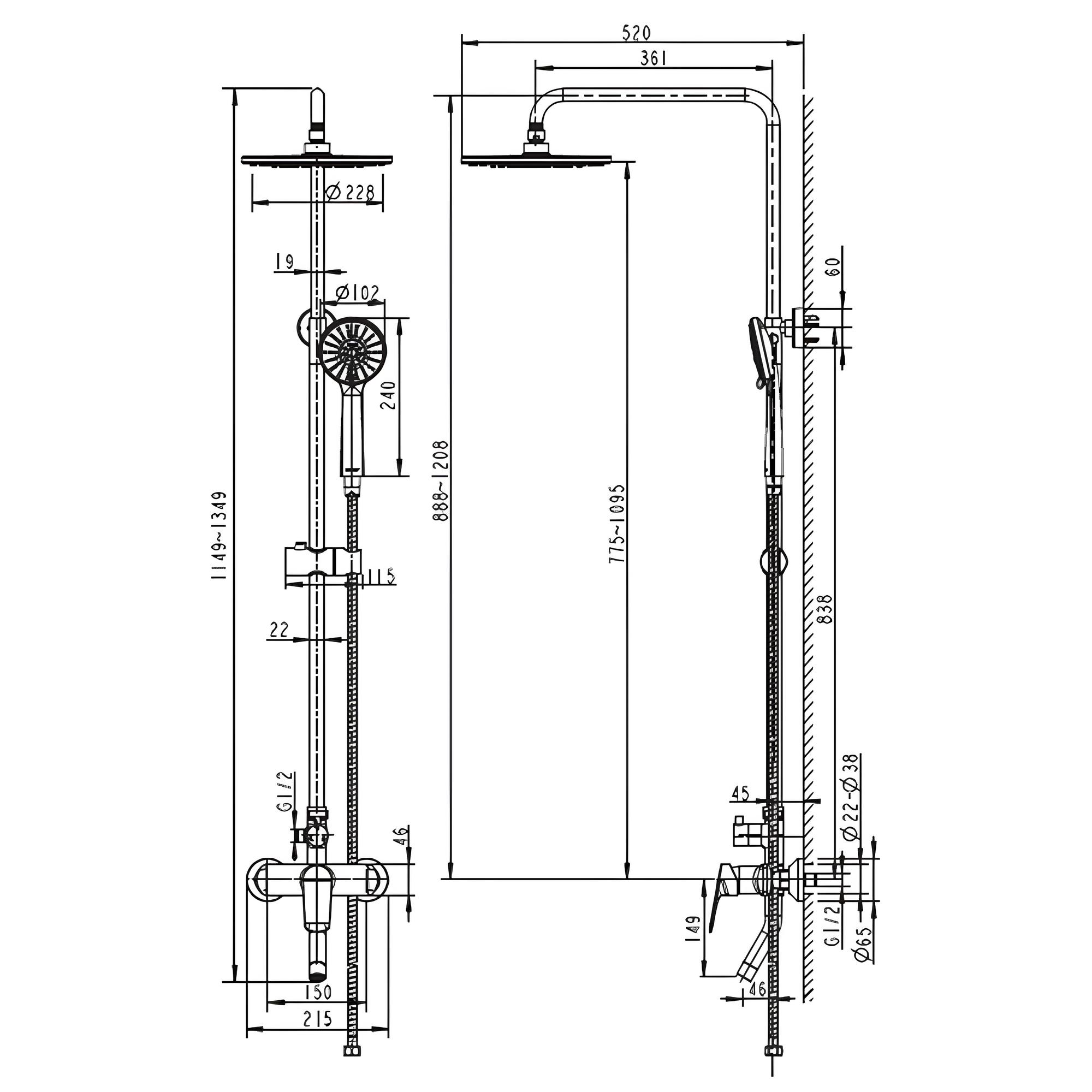 Душевая стойка Bravat Rhein F6429564BW-A-ENG черная