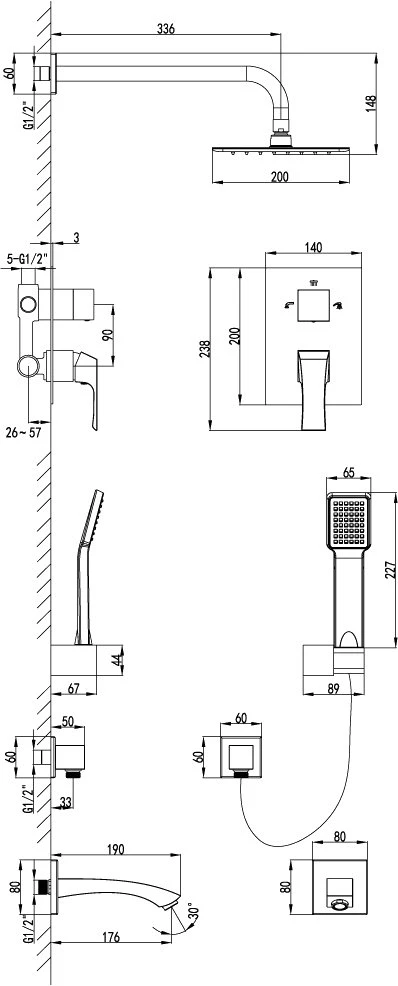 Душевой комплект Lemark Unit LM4522C с внутренней частью, хром