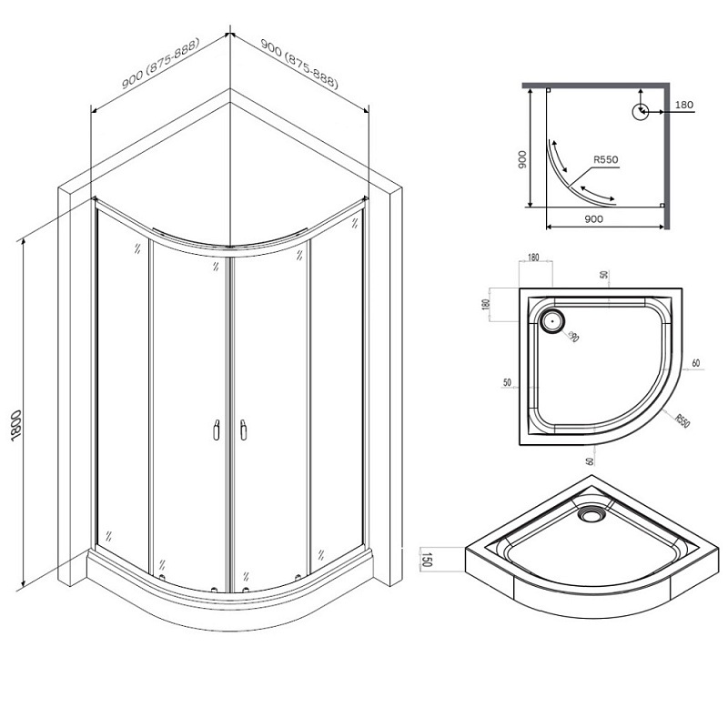 Душевой уголок AM.PM X-Joy 90x90см W88E-205-090MT64 профиль матовый хром, стекло прозрачное