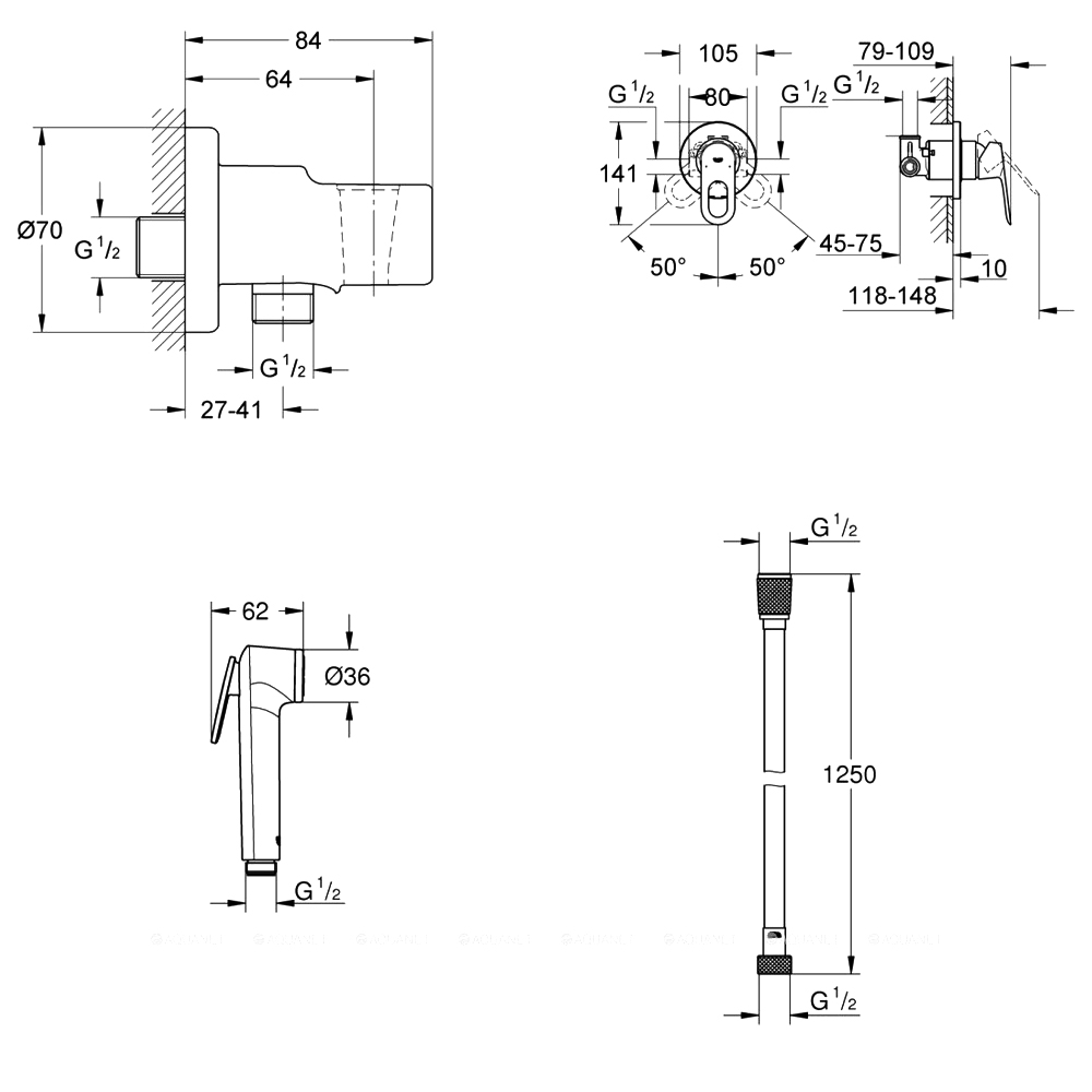 Гигиенический душ Grohe BauLoop 124896 со смесителем, хром