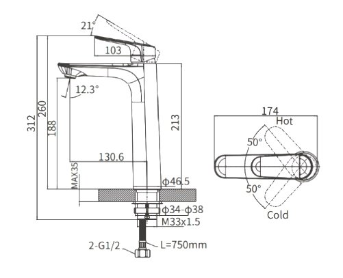 Смеситель для раковины ARROW AG4132CP хром