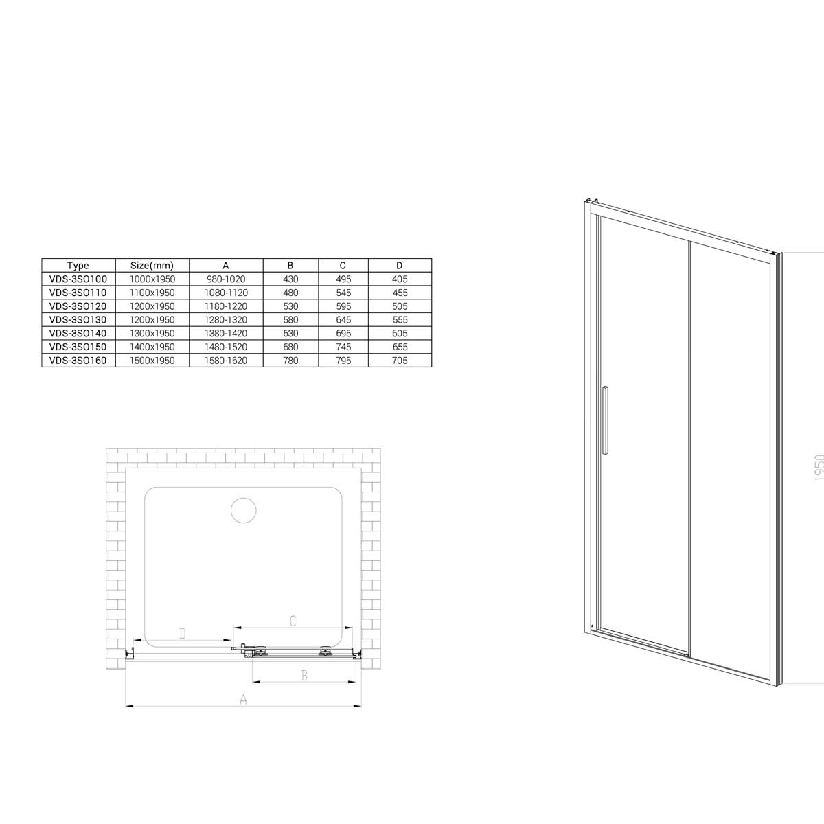 Душевая дверь в нишу Vincea Soft 110см VDS-3SO110CLB профиль черный, стекло прозрачное