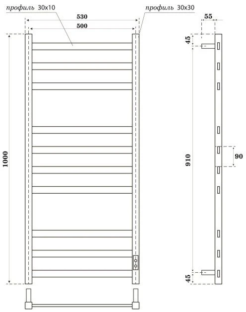 Полотенцесушитель электрический Point Меркурий PN83850GR 50x100 графит