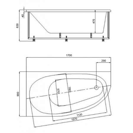 Акриловая ванна Azario KAPRIS 170x90 правая AV.0062170 белая глянцевая