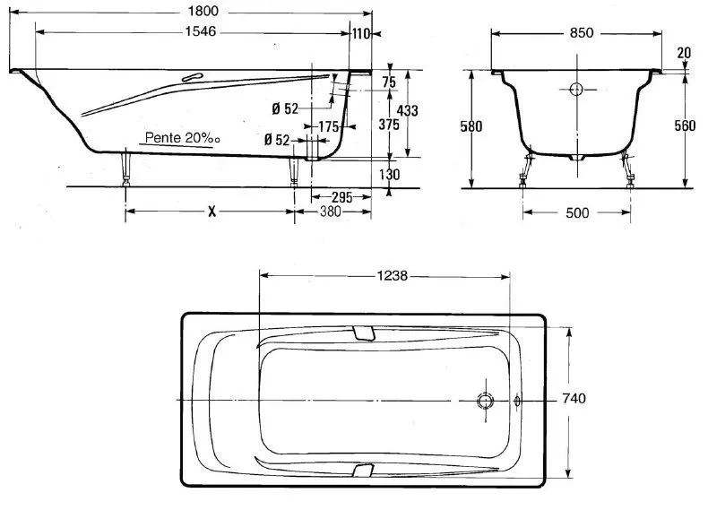 Чугунная ванна Jacob Delafon Repos 180х85см E2904-00 белая глянцевая (с ножками и сливом-переливом)
