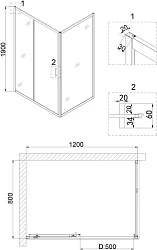 Душевой уголок Niagara Nova 120x80см NG-82-12AB-A80B профиль черный, стекло прозрачное
