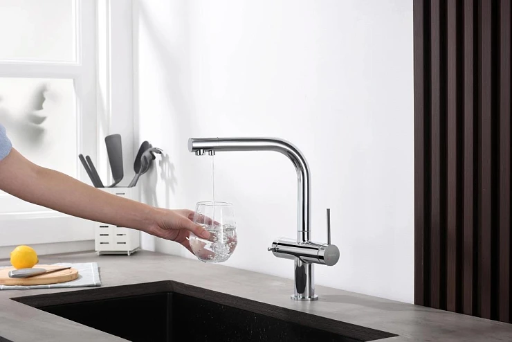 Смеситель для кухни Aquatek Европа AQ1385CR с краном для питьевой воды, хром