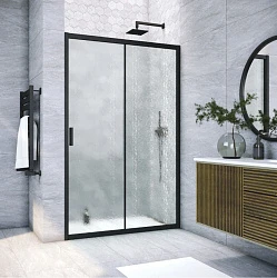 Душевая дверь в нишу Vegas Glass ZP NOVO h2000 145 02М 02 профиль черный матовый, стекло шиншилла