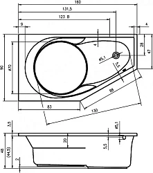 Акриловая ванна Riho Yukon 160x90 B008001005 правая, белая глянцевая