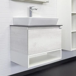 Тумба с раковиной Comforty Прага-60 00-00014535CF дуб белый, с графитовой столешницей