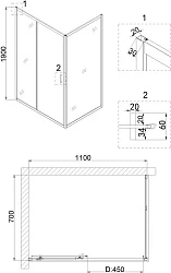 Душевой уголок Niagara Nova 110x70см NG-82-11AB-A70B профиль черный, стекло прозрачное