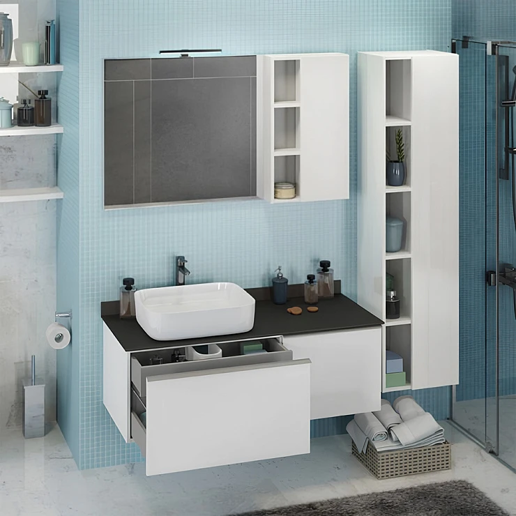 Тумба с раковиной Comforty Милан 120 00-00004023CF белая глянцевая, с антрацитовой столешницей