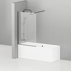 Шторка на ванну Cezares Liberta 90x155см LIBERTA-V-1-90/155-C-NERO профиль черный, стекло прозрачное