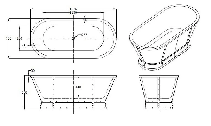 Акриловая ванна BelBagno 167,6x78x65 BB35-CF36 белая глянцевая