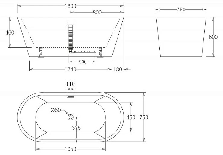 Акриловая ванна BelBagno 160x75x60 BB71-1600 белая глянцевая