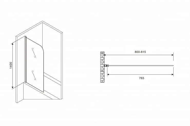 Шторка на ванну ABBER Ewiges Wasser 80x140см AG52080B профиль черный, стекло прозрачное