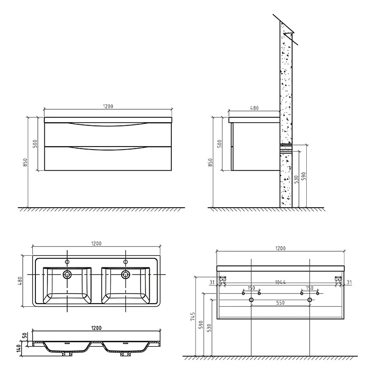 Тумба под раковину BelBagno Ancona 120 ANCONA-N-1200-2C-SO-2-RW темный дуб