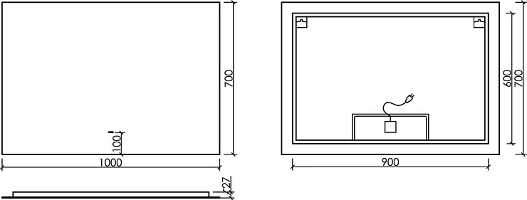 Зеркало Sancos 100х70 Square SQ1000 с подсветкой
