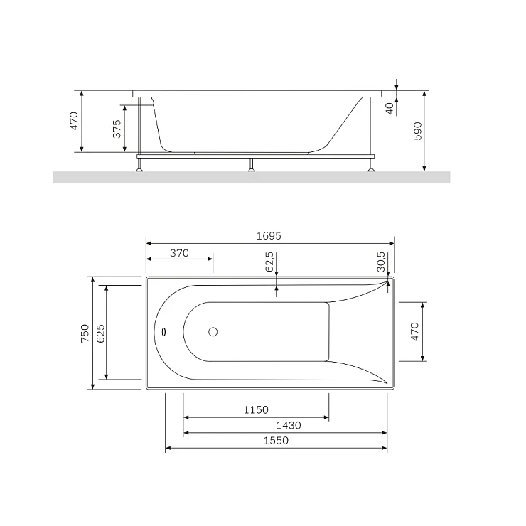 Акриловая ванна AM.PM Spirit 170x75 W72A-170-075W-A2 белая глянцевая