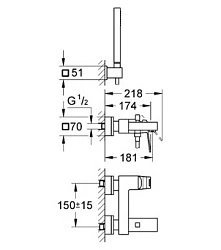 Смеситель для ванны с душем Grohe Eurocube 23141000 хром