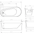 Акриловая ванна ABBER 170x78 AB9496-1.7 L белая глянцевая