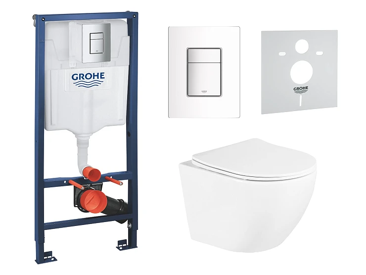 Комплект инсталляции Grohe Rapid SL 38772001 с унитазом BelBagno Uno BB3105CHR/SC и кнопкой хром 4в1