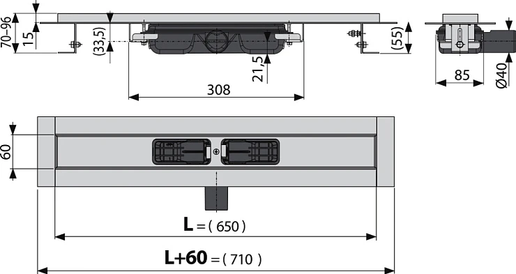 Душевой лоток AlcaPlast APZ101 650 с опорами, хром