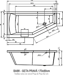 Акриловая ванна Riho Geta 170x90 B031009005 правая, белая глянцевая