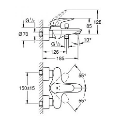 Смеситель для ванны с душем Grohe Eurostyle 23726003 хром