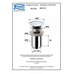 Донный клапан Remer 905CC114NO с переливом, чёрный
