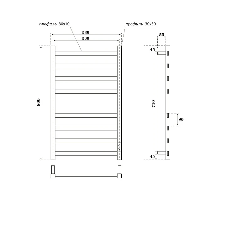 Полотенцесушитель электрический Bonna Tephida 800x500 BNP-EV81/10Q31F-dt8050Gt графит