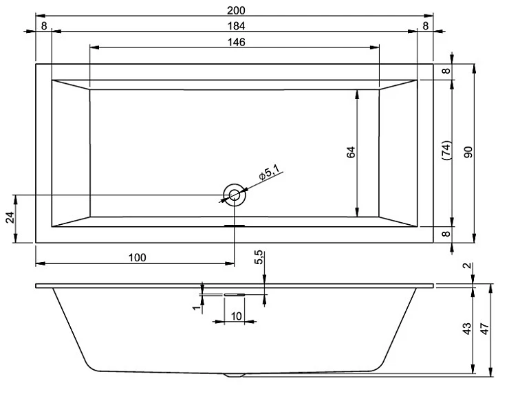 Акриловая ванна Riho Rething Cubic 200х90 B110001005 белая глянцевая