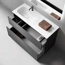 Тумба с раковиной Sancos Folk Floor 120 левая, напольная, Grey soft