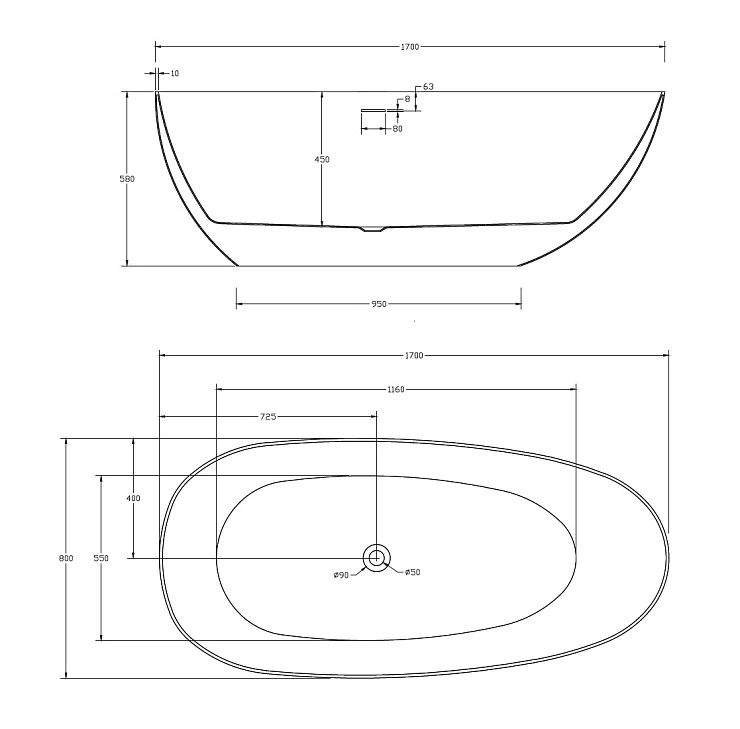 Акриловая ванна ABBER 170x80 AB9211MB черная матовая