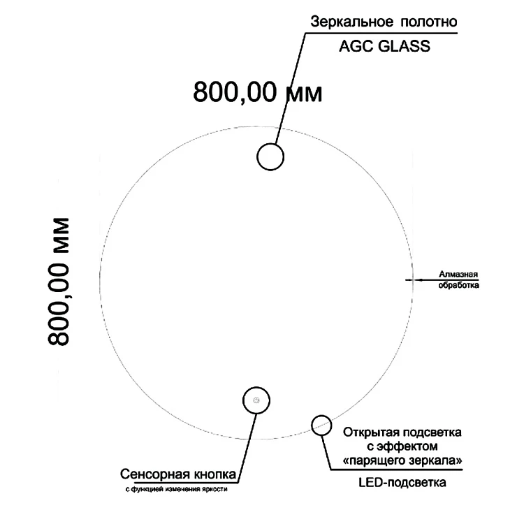 Зеркало Art&max Sanremo AM-San-800-DS-F-H с подсветкой и подогревом