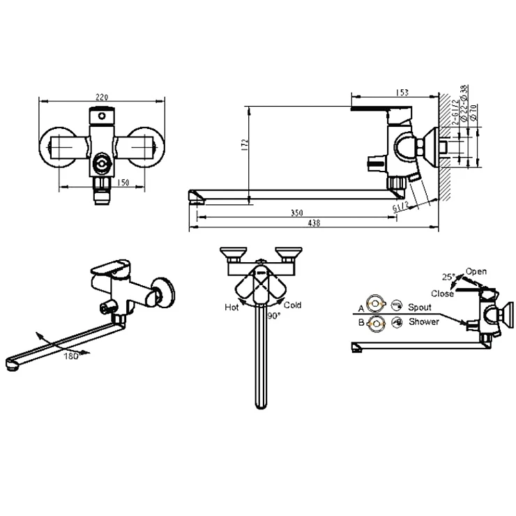 Смеситель для ванны с душем Bravat Louise F6191183CP-01L-RUS хром