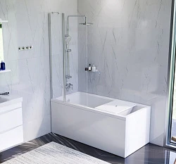 Акриловая ванна AM.PM Gem 150x70 с каркасом, шторкой и душевой системой W90ASET-150D3W5 белая